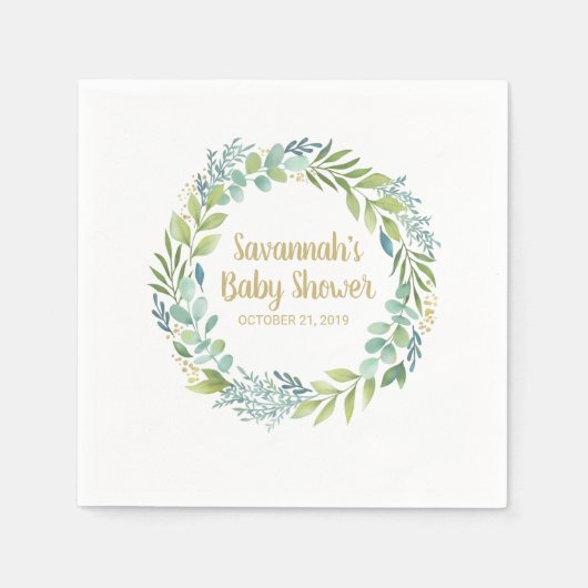 Monogram Eucalyptus Greenery Krans Baby shower Servet (Voorkant)