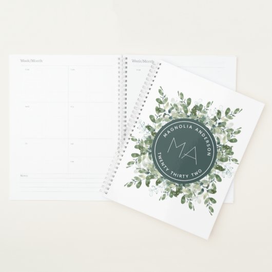 Monogram Eucalyptus Greenery Naam Jaar Planner (Display)