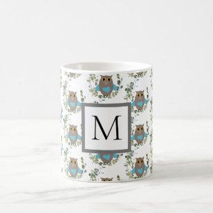 Monogram Eucalyptus Greenery Owl Koffiemok