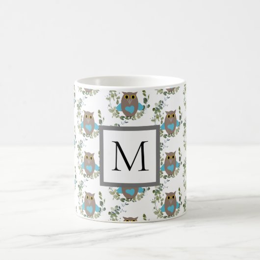 Monogram Eucalyptus Greenery Owl Koffiemok (Center)