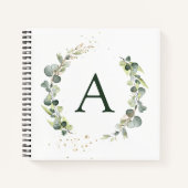 Monogram Eucalyptus Groen Witte Botanische Notitieboek (Voorkant)