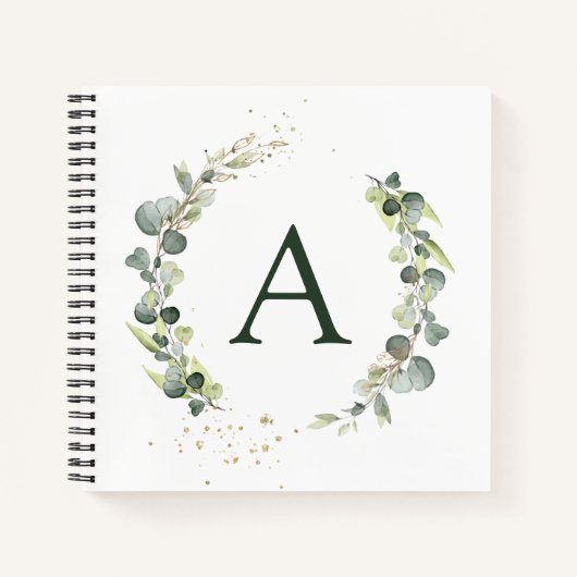Monogram Eucalyptus Groen Witte Botanische Notitieboek (Voorkant)