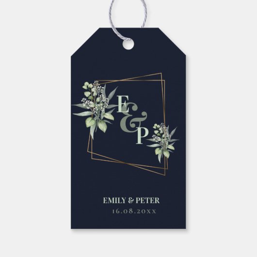 Monogram Eucalyptus Leaves Cute Greenery Wedding Cadeaulabel (Achterkant)