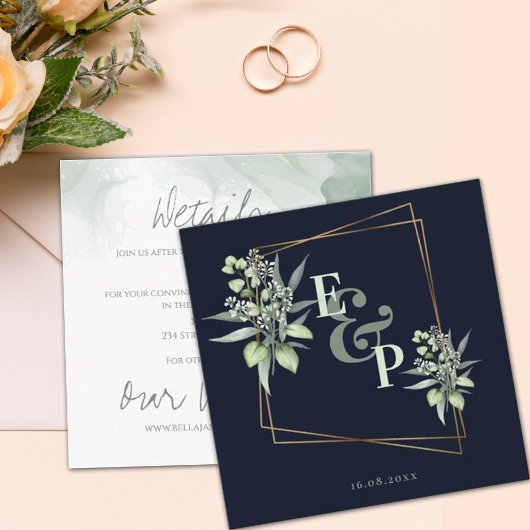 Monogram Eucalyptus Leaves Cute Greenery Wedding E Informatiekaartje