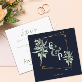 Monogram Eucalyptus Leaves Cute Greenery Wedding Informatiekaartje