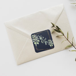 Monogram Eucalyptus Leaves Cute Greenery Wedding Vierkante Sticker