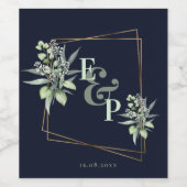 Monogram Eucalyptus Leaves Cute Greenery Wedding Wijn Etiket (Enkel label)