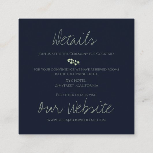 Monogram Eucalyptus Leaves Greenery Wedding Informatiekaartje (Achterkant)