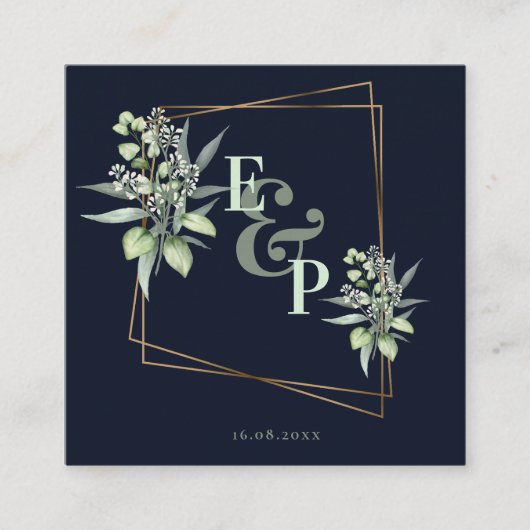 Monogram Eucalyptus Leaves Greenery Wedding Informatiekaartje (Voorkant)
