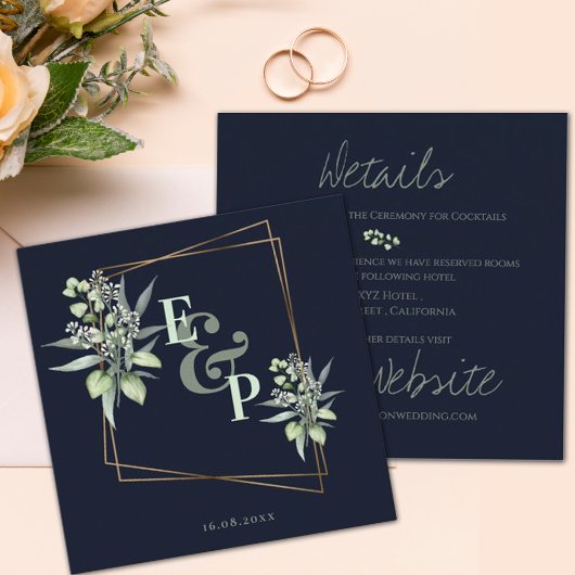 Monogram Eucalyptus Leaves Greenery Wedding Informatiekaartje