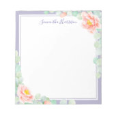 Monogram Eucalyptus Leaves Peony Floral Peach Gray Notitieblok (Voorkant)