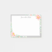 Monogram Eucalyptus Leaves Peony Floral Peach Gray Post-it® Notes (Voorkant)