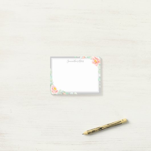 Monogram Eucalyptus Leaves Peony Floral Peach Gray Post-it® Notes (Op bureau)