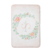 Monogram Eucalyptus Leaves Peony Floral Peach Sage Badmat (Voorkant Verticaal)