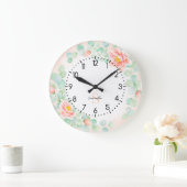 Monogram Eucalyptus Leaves Peony Floral Peach Sage Grote Klok (Huis)