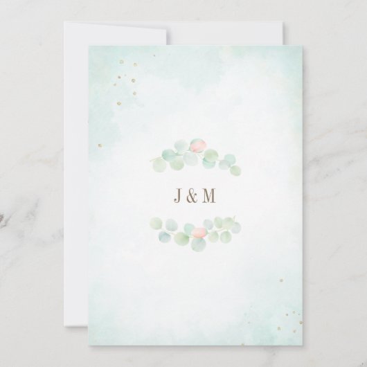 Monogram Eucalyptus Leaves Peony Floral Peach Sage Kaart (Achterkant)