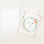 Monogram Eucalyptus Leaves Peony Floral Peach Sage Planner (Display)
