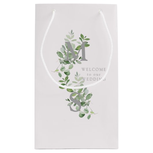 Monogram Eucalyptus Licht Roze Trouw Welkom  Klein Cadeauzakje (Achterkant)