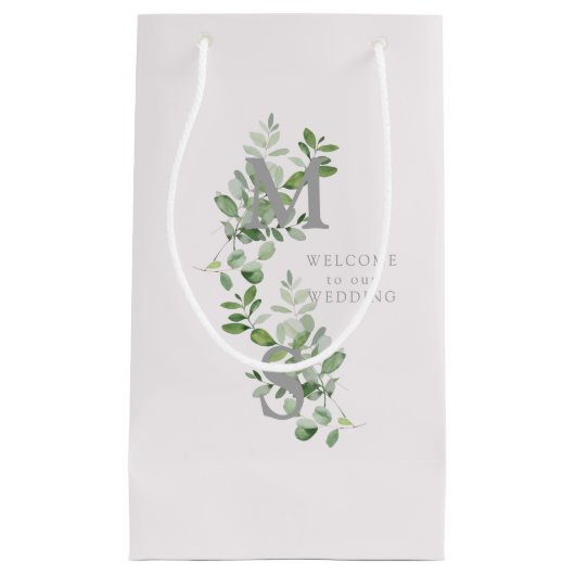 Monogram Eucalyptus Licht Roze Trouw Welkom  Klein Cadeauzakje (Voorkant)
