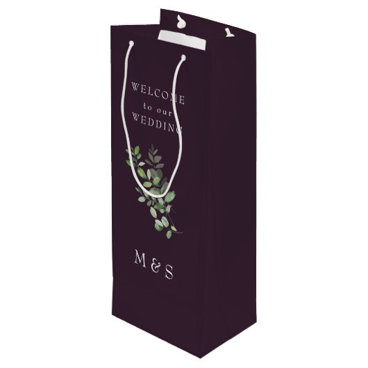 Monogram Eucalyptus Rijke Wijn Trouwfeest Cadeautas (Achterkant Gekanteld)