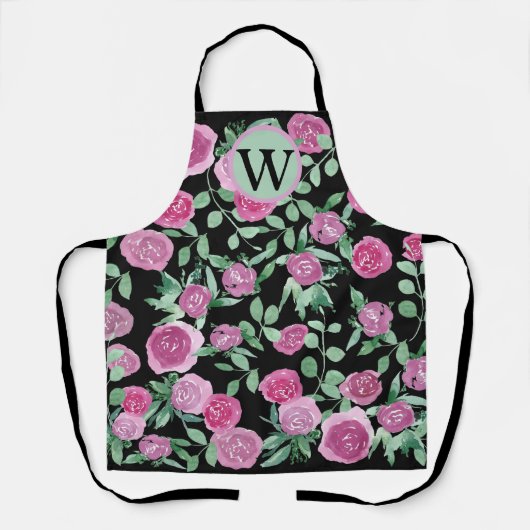 Monogram Eucalyptus Roos Waterverf Ontwerp Schort (Voorkant)