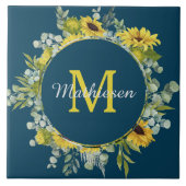 Monogram Eucalyptus Sunflower Blue Tegeltje (Voorkant)