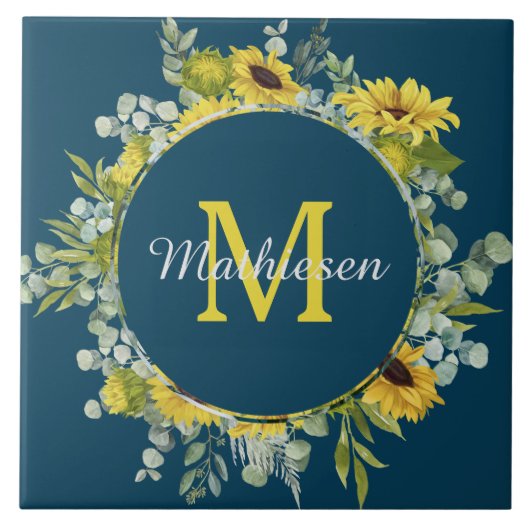 Monogram Eucalyptus Sunflower Blue Tegeltje (Voorkant)