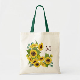 Monogram Eucalyptus Sunflower Bouquet Tote Bag