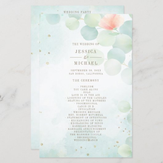 Monogram Eucalyptus Waterverf Weddenschap Programm (Voorkant / Achterkant)