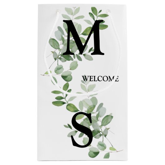 Monogram Eucalyptus Wedding Favor Gift Bag Klein Cadeauzakje (Achterkant)