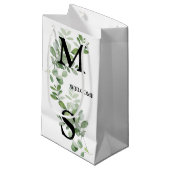 Monogram Eucalyptus Wedding Favor Gift Bag Klein Cadeauzakje (Voorkant Gekanteld)