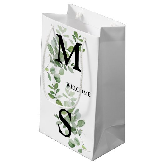 Monogram Eucalyptus Wedding Favor Gift Bag Klein Cadeauzakje (Achterkant Gekanteld)