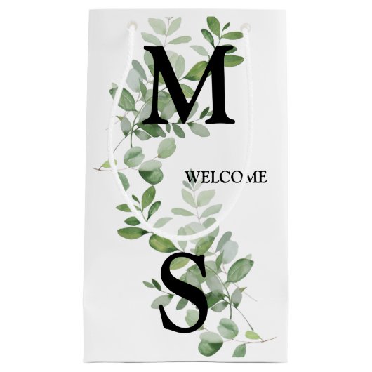 Monogram Eucalyptus Wedding Favor Gift Bag Klein Cadeauzakje (Voorkant)