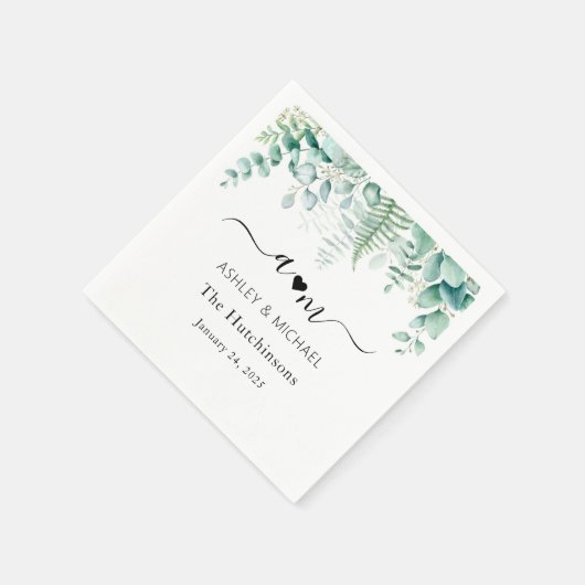 Monogram Eucalyptus Wedding Servet (Hoek)