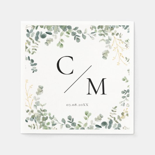 Monogram Eucalyptus Wedding Servet (Voorkant)