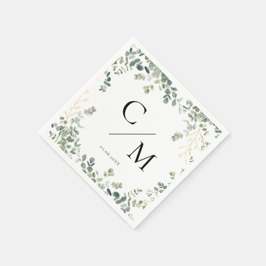 Monogram Eucalyptus Wedding Servet (Hoek)
