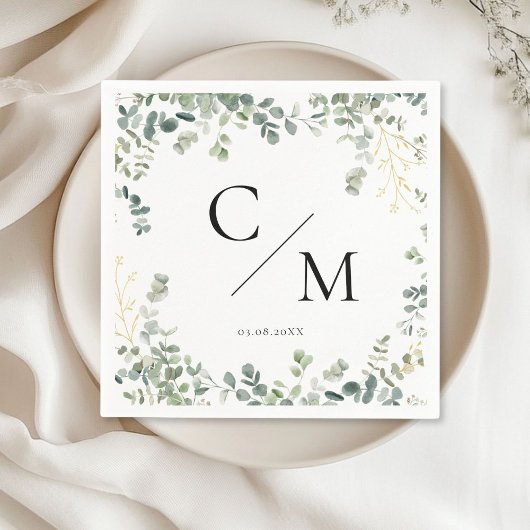 Monogram Eucalyptus Wedding Servet