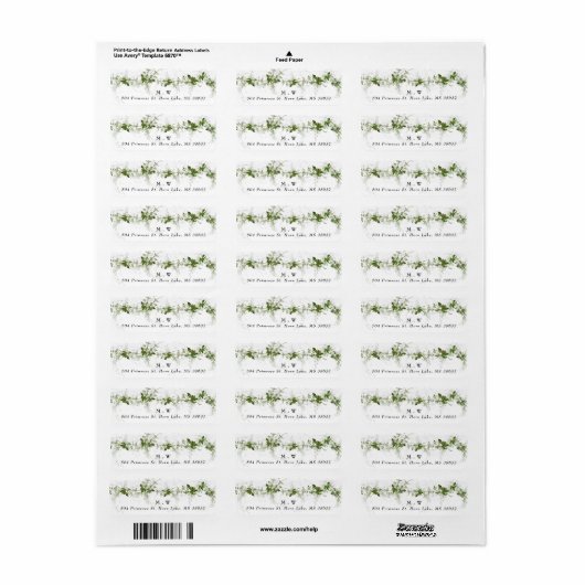 Monogram Eucalyptus Wreath Wedding Envelope Etiket (Full Sheet)