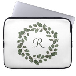 Monogram Eucalyptusbladeren Elegant Modern  Laptop Sleeve