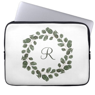 Monogram Eucalyptusbladeren Elegant Modern Laptop Sleeve