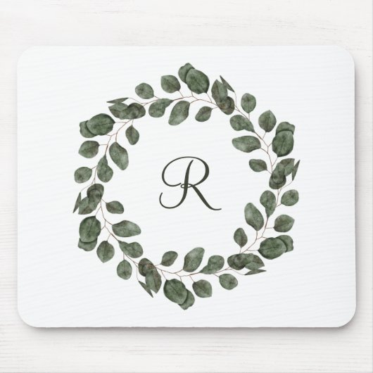Monogram Eucalyptusbladeren Elegant Modern Muismat (Voorkant)