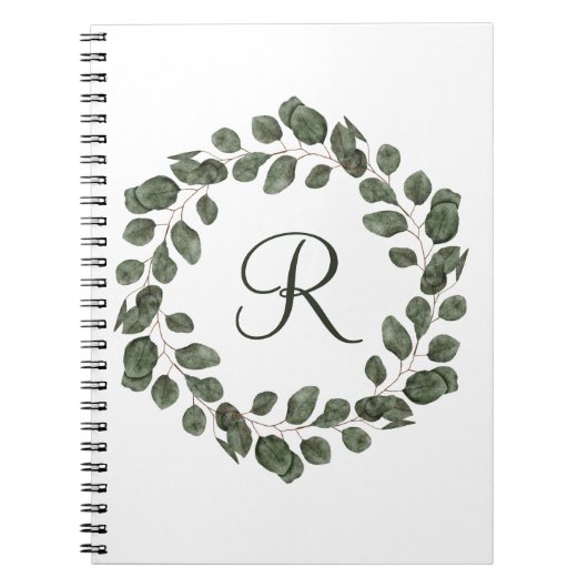 Monogram Eucalyptusbladeren Elegant Modern  Notitieboek (Voorkant)