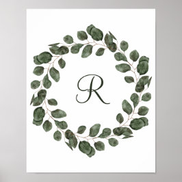 Monogram Eucalyptusbladeren Elegant Modern  Poster