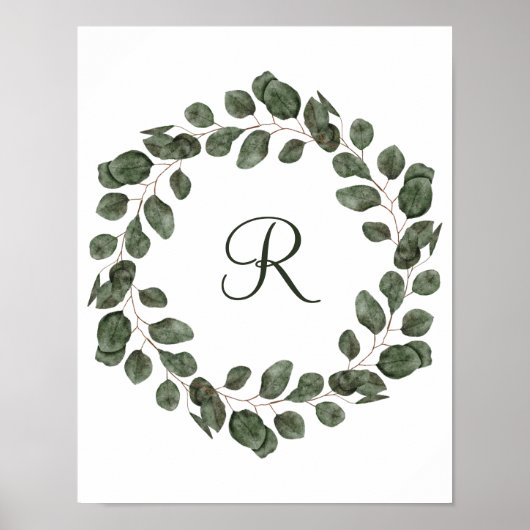 Monogram Eucalyptusbladeren Elegant Modern Poster (Voorkant)