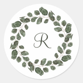 Monogram Eucalyptusbladeren Elegant Modern Ronde Sticker