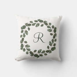 Monogram Eucalyptusbladeren Elegant Trendy Kussen