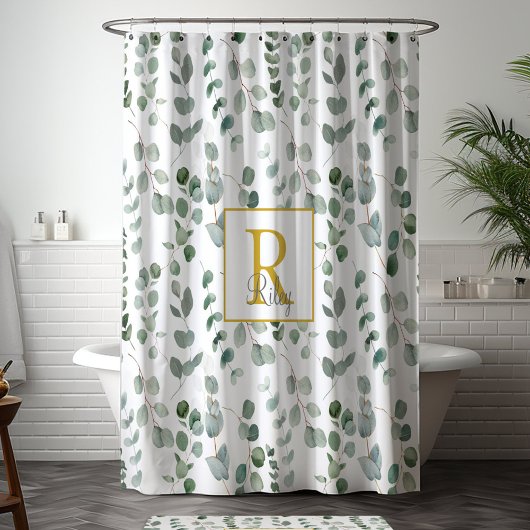 Monogram eucalyptuspatroon douchegordijn
