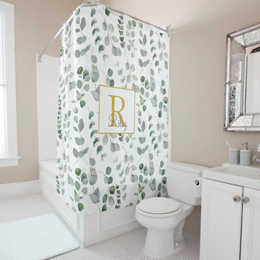 Monogram eucalyptuspatroon douchegordijn (In situ)