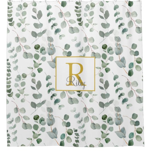 Monogram eucalyptuspatroon douchegordijn (Voorkant)
