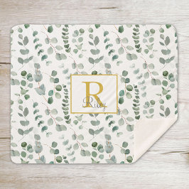 Monogram eucalyptuspatroon sherpa deken